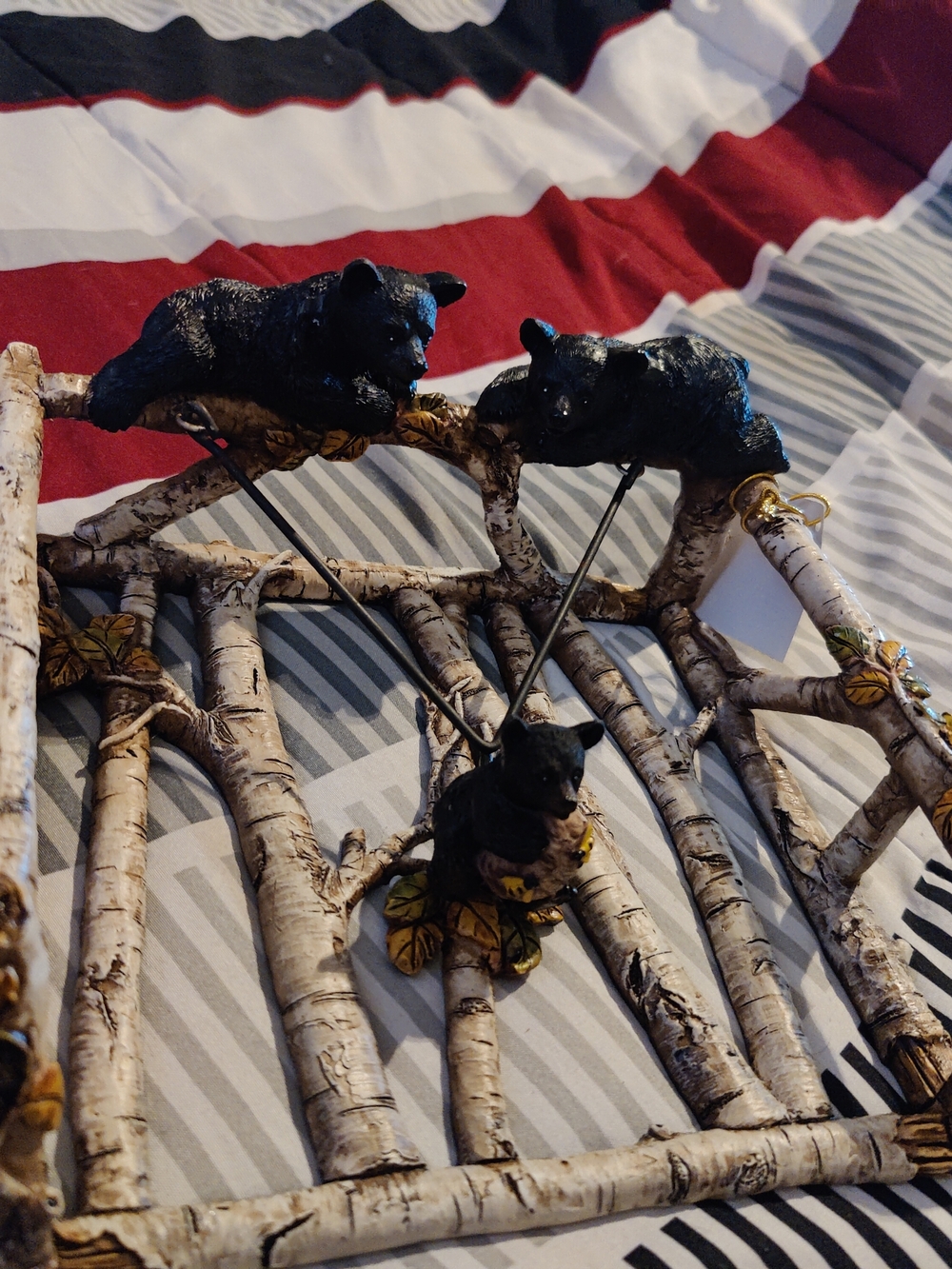 New Napkin Holder Rustic Birch Bear with Black Bear Accents